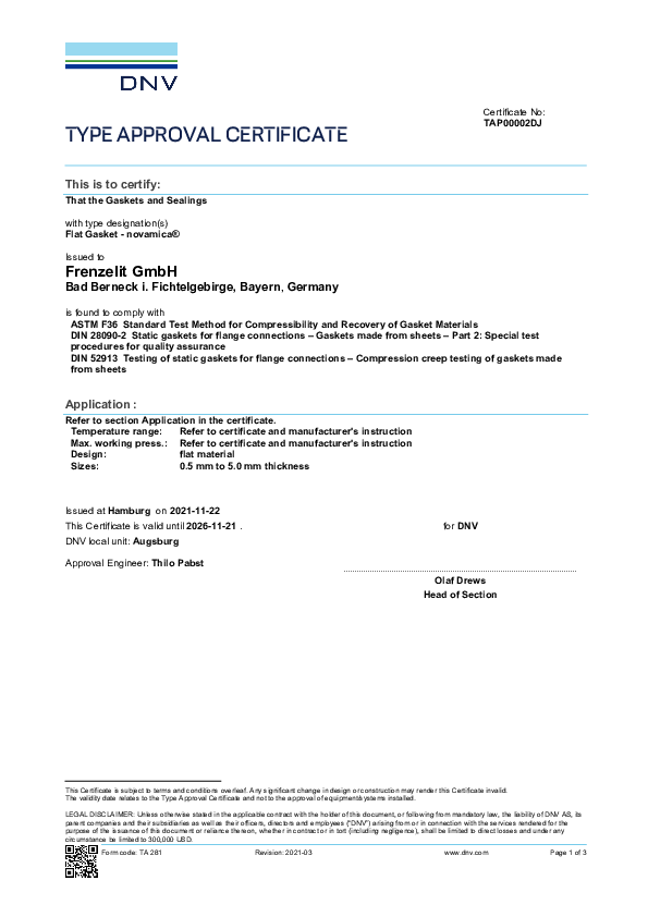 Approval Certificate DNV GL novamica®