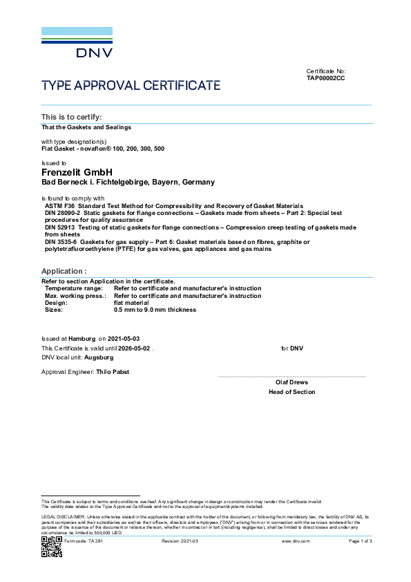 Zertifikat DNV GL novaflon®